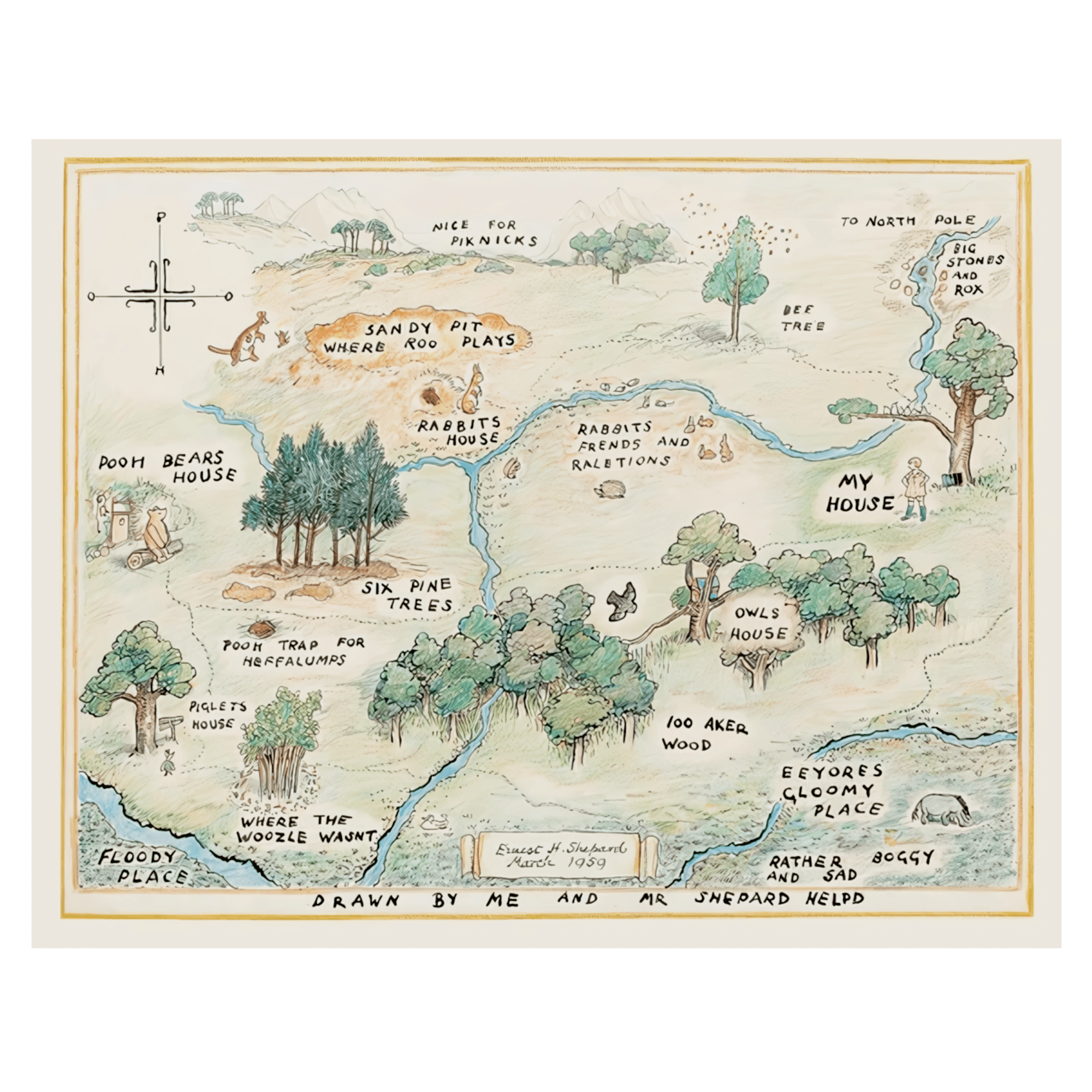 InkFlow Hundred Acre Woods Map Poster - Ideal Storybook Decor for Bedroom, Nursery, or Living Room - A Thoughtful Gift for Parents, Boys & Girls - 20x16 UNFRAMED Wall Art - Infinity Beyond Crafts