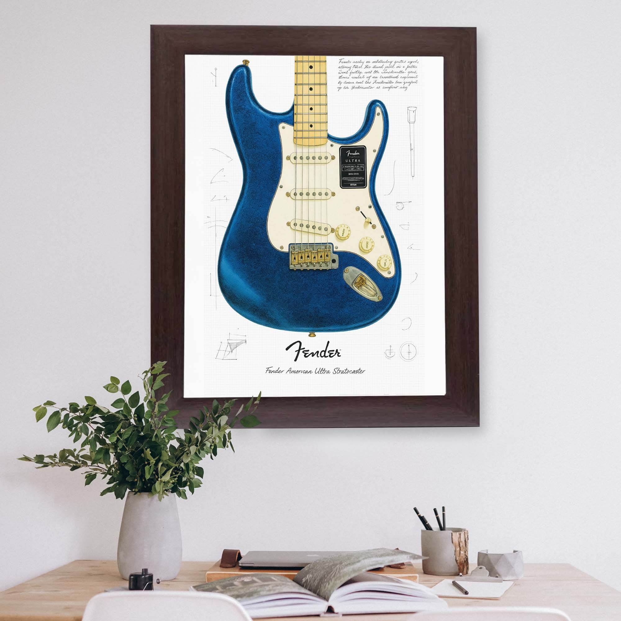 InkFlow Blue Guitar Poster - Vibrant Music-Inspired Wall Décor for Home, Studio, or Office, Perfect for Music Lovers and Creative Spaces - 16x20 Unframed Canvas Wall Art - Infinity Beyond Crafts