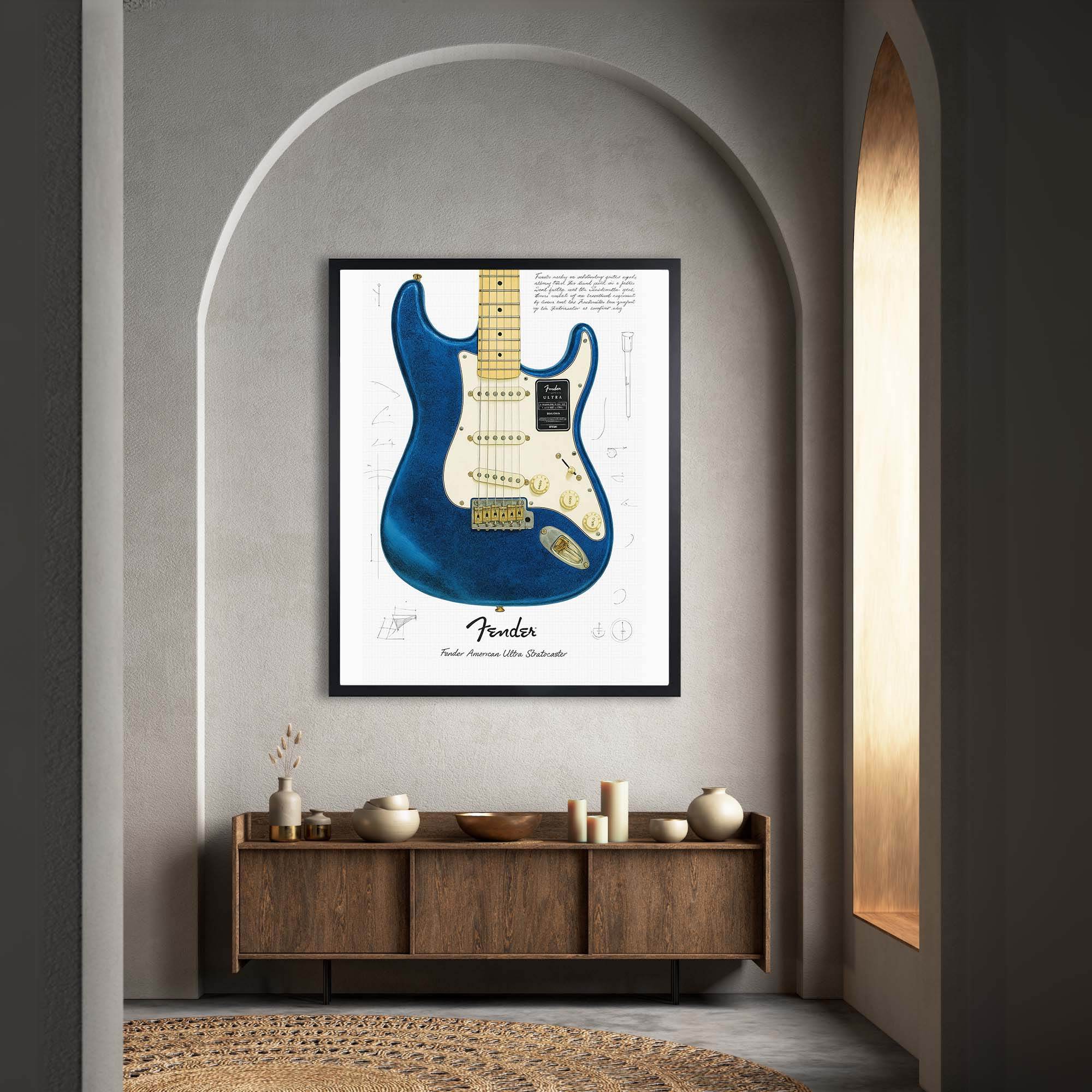 InkFlow Blue Guitar Poster - Vibrant Music-Inspired Wall Décor for Home, Studio, or Office, Perfect for Music Lovers and Creative Spaces - 16x20 Unframed Canvas Wall Art - Infinity Beyond Crafts