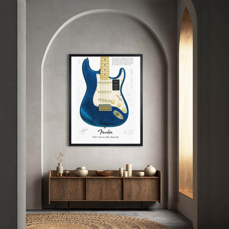 InkFlow Blue Guitar Poster - Vibrant Music-Inspired Wall Décor for Home, Studio, or Office, Perfect for Music Lovers and Creative Spaces - 16x20 Unframed Canvas Wall Art - Infinity Beyond Crafts