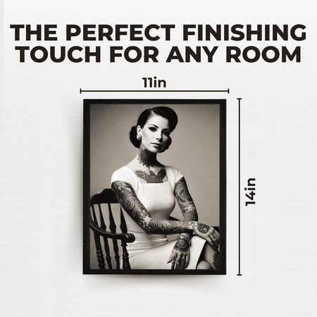 InkFlow Tattooed Woman Poster - Retro Tattoo Art Print, Black & White Photography Circus Art for Home Office or Living Room Wall Decor - 11x14 UNFRAMED Wall Art - Infinity Beyond Crafts