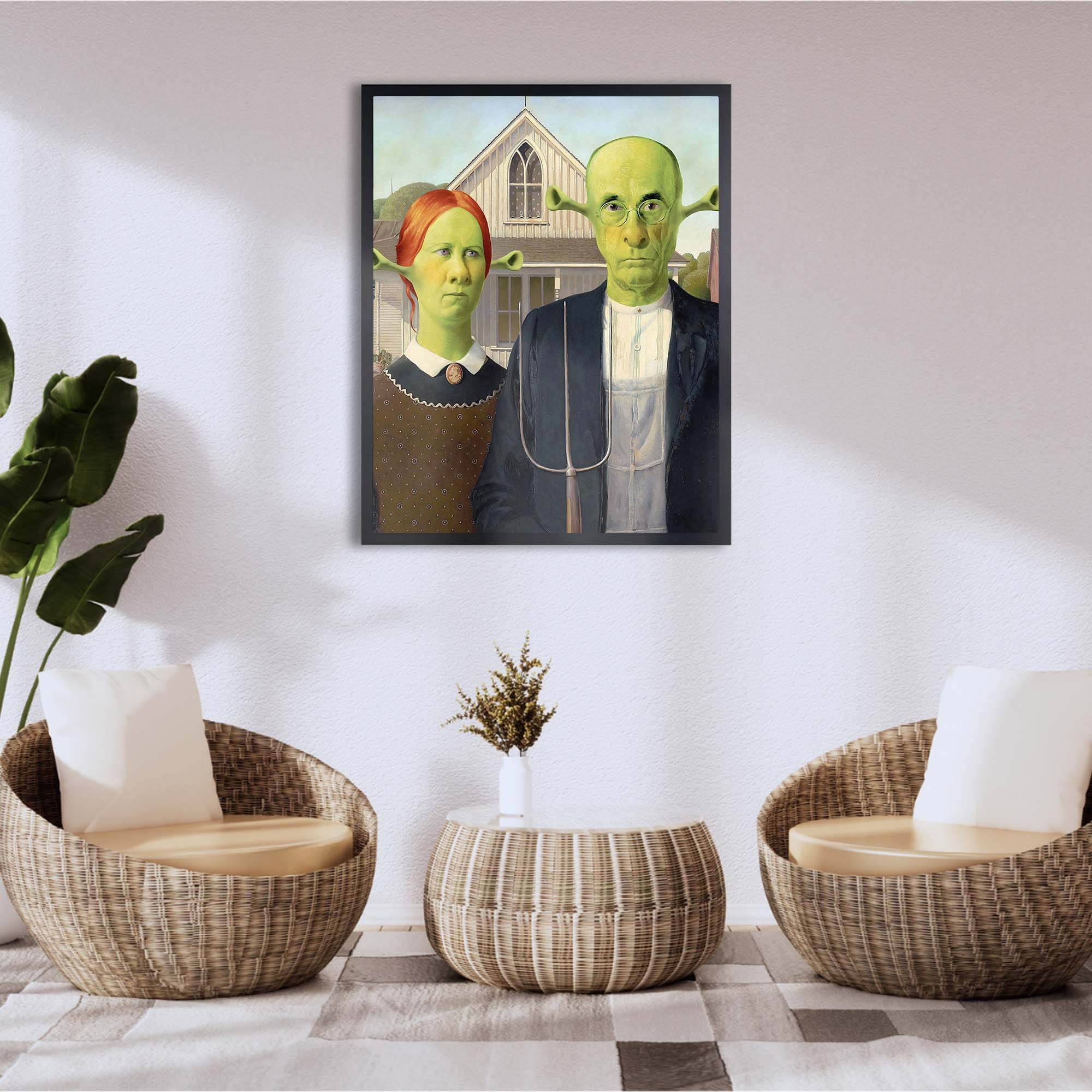 InkFlow American Gothic Style Shrek-Inspired Wall Art Poster for Home, Office, Bedroom, or Living Room Décor - Fun Pop Culture & Modern Art Piece - 8x10 Unframed Canvas Wall Art - Infinity Beyond Crafts
