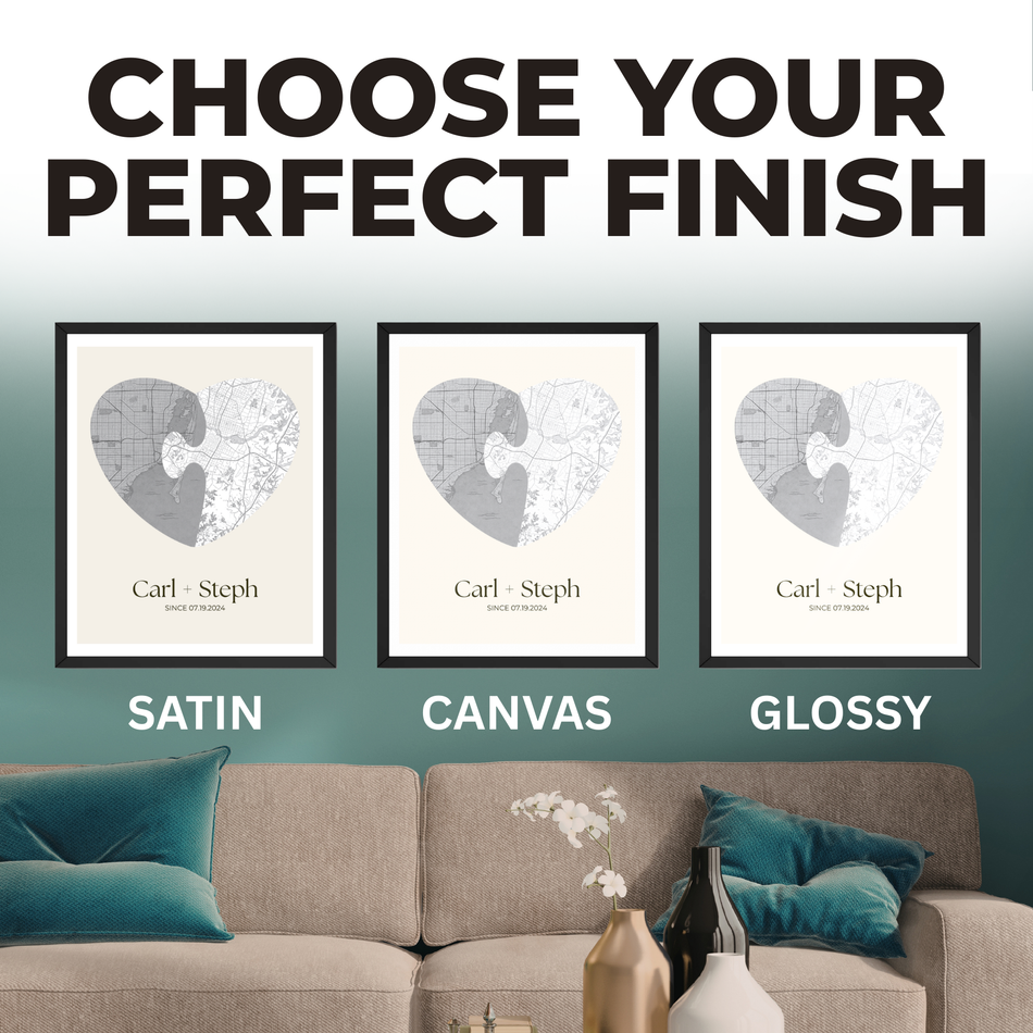 Personalized Couple Map Print – Customized Names and Anniversary Date Poster and Canvas