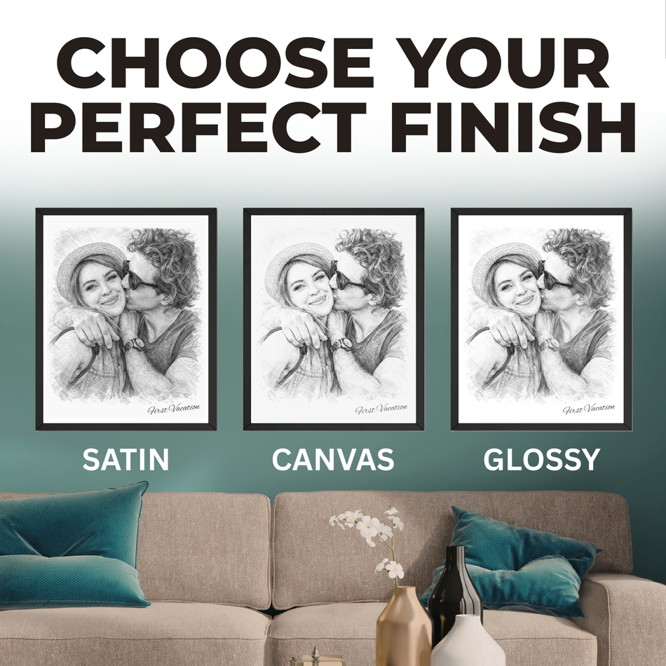 Personalized First Vacation Print | Custom Couple Sketch Wall Art
