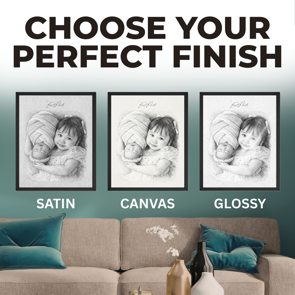 Personalized First Photo Print | Custom Children Sketch Wall Art
