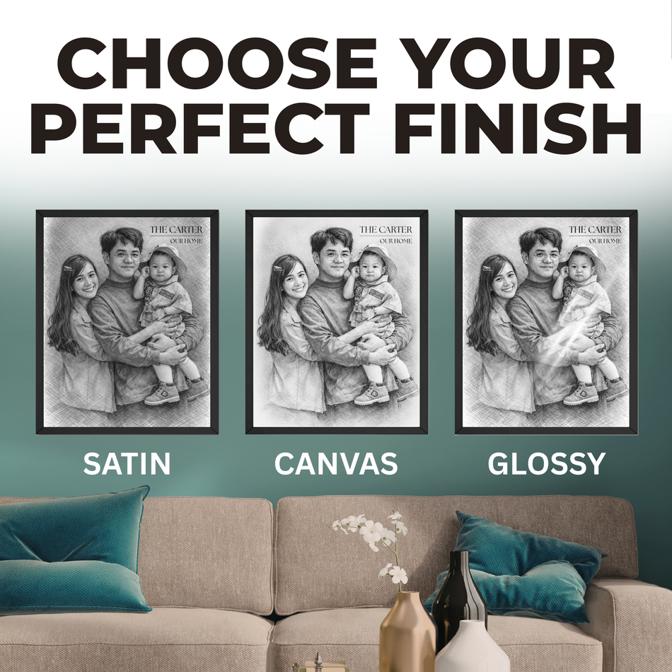 Family Portrait Print | Custom Sketch Photo Wall Art