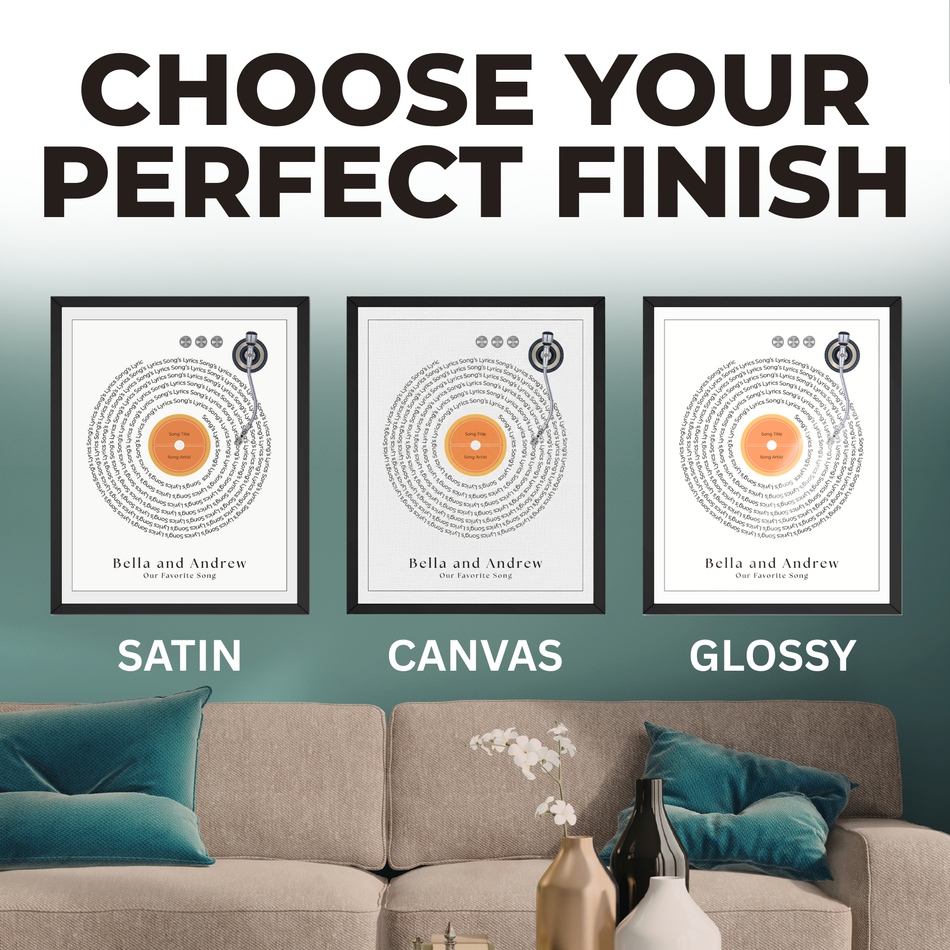 Personalized Vinyl Record Print | Custom Song Lyrics Turntable Wall Art