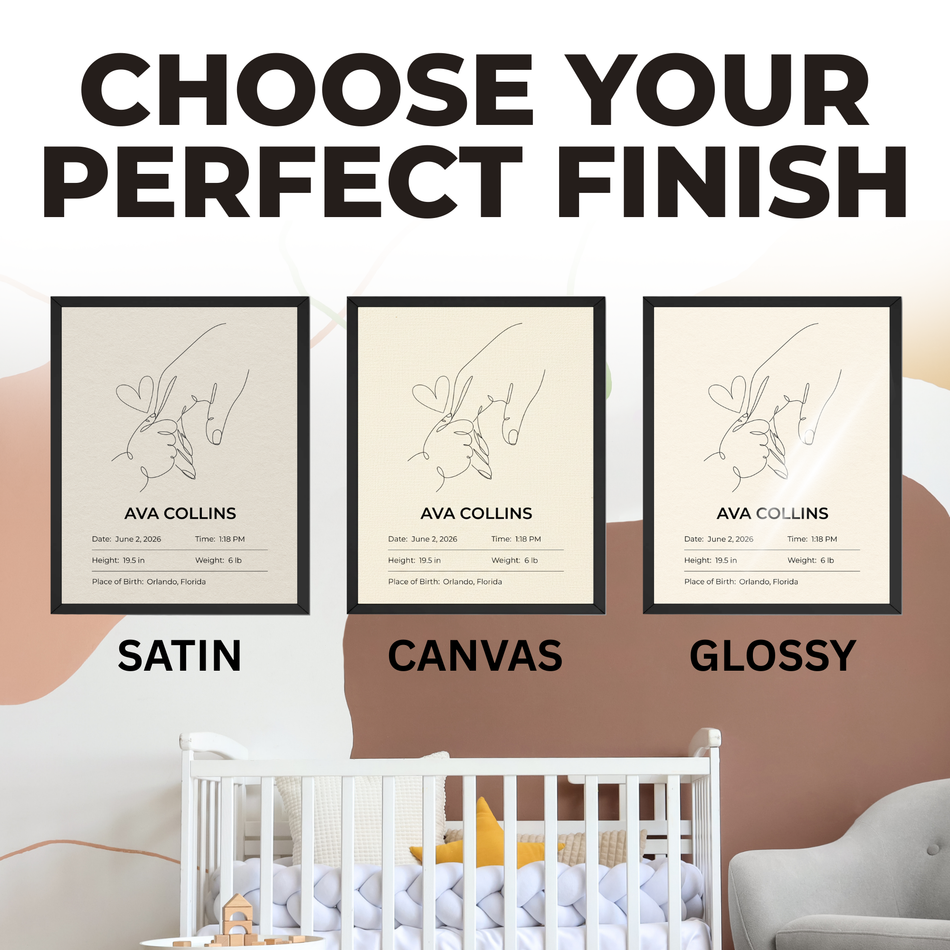 Personalized Baby Hands Print | Custom Newborn Birth Measurements Nursery Wall Art