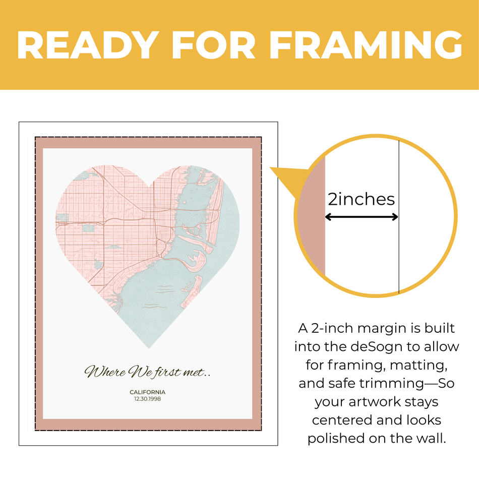 Personalized Love Location Print – Custom First Meeting Map Poster and Canvas