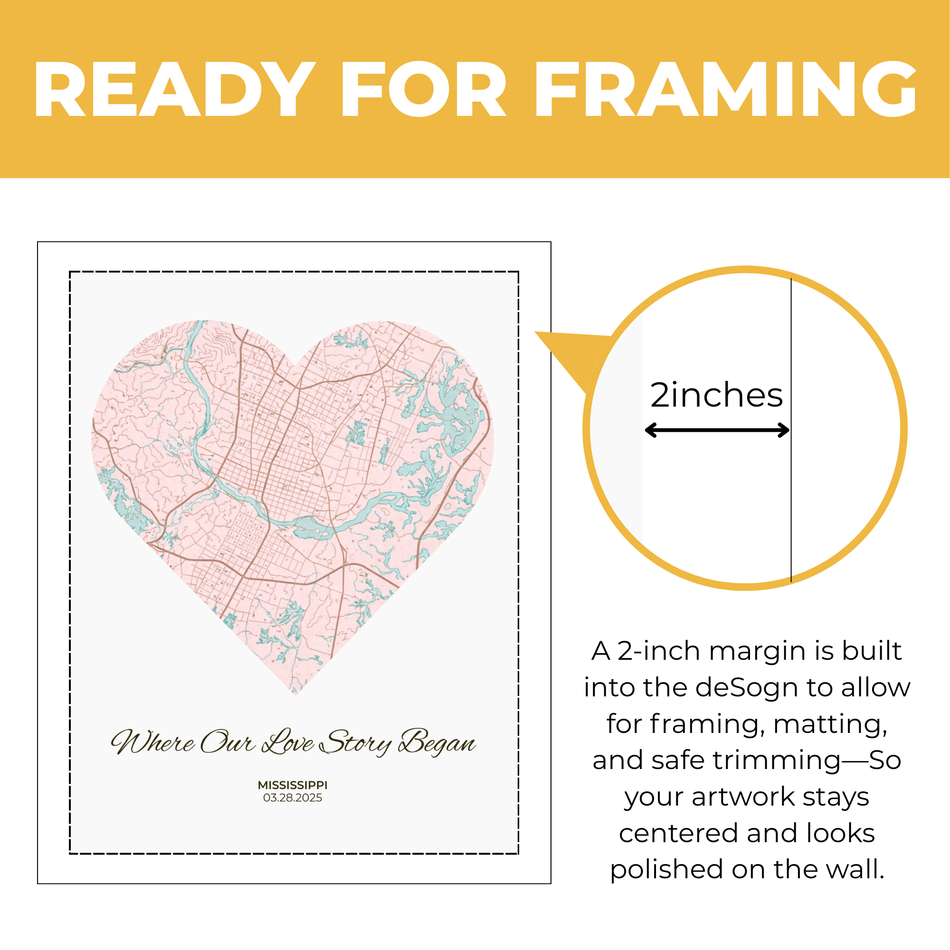 Personalized Heart Map Poster – Custom Love Story Location Canvas Print