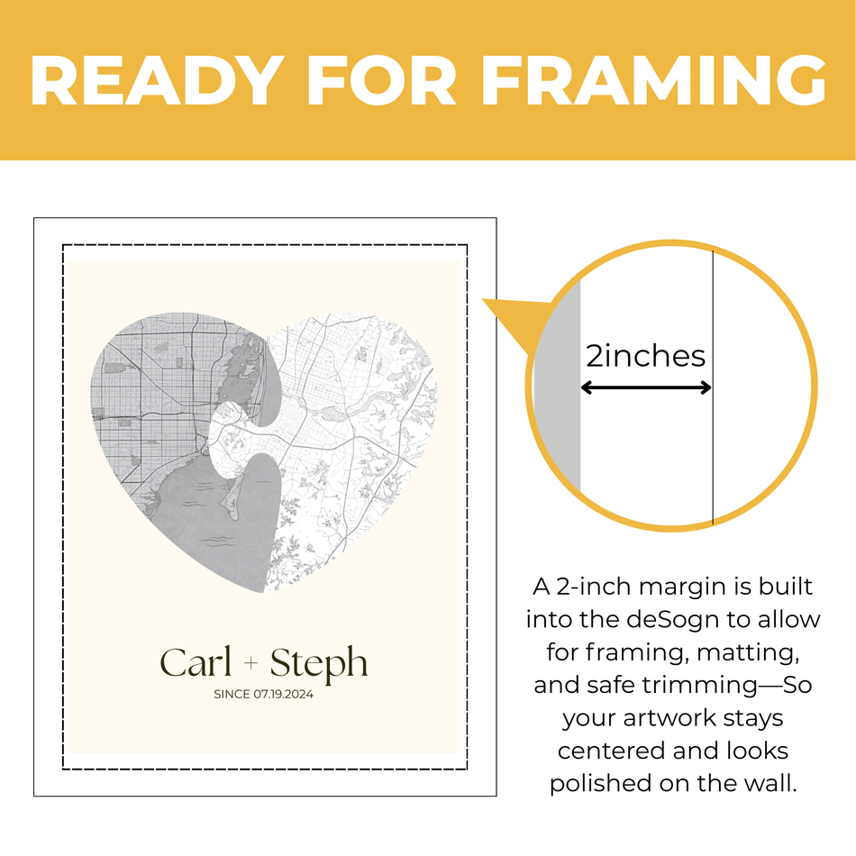 Personalized Couple Heart Map Print – Custom Names and Anniversary Date Poster