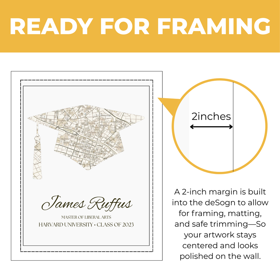 Personalized Graduation Cap Map Print – Custom Name and Degree Poster and Canvas