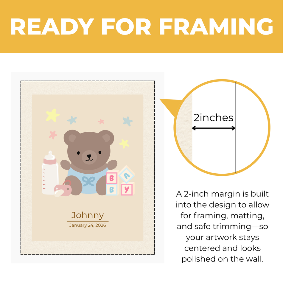 Personalized Baby Name Print | Custom Teddy Bear Nursery Wall Art