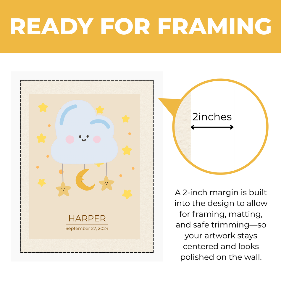Personalized Baby Cloud & Star Birth Stats Print | Custom Nursery Wall Art with Name & Details