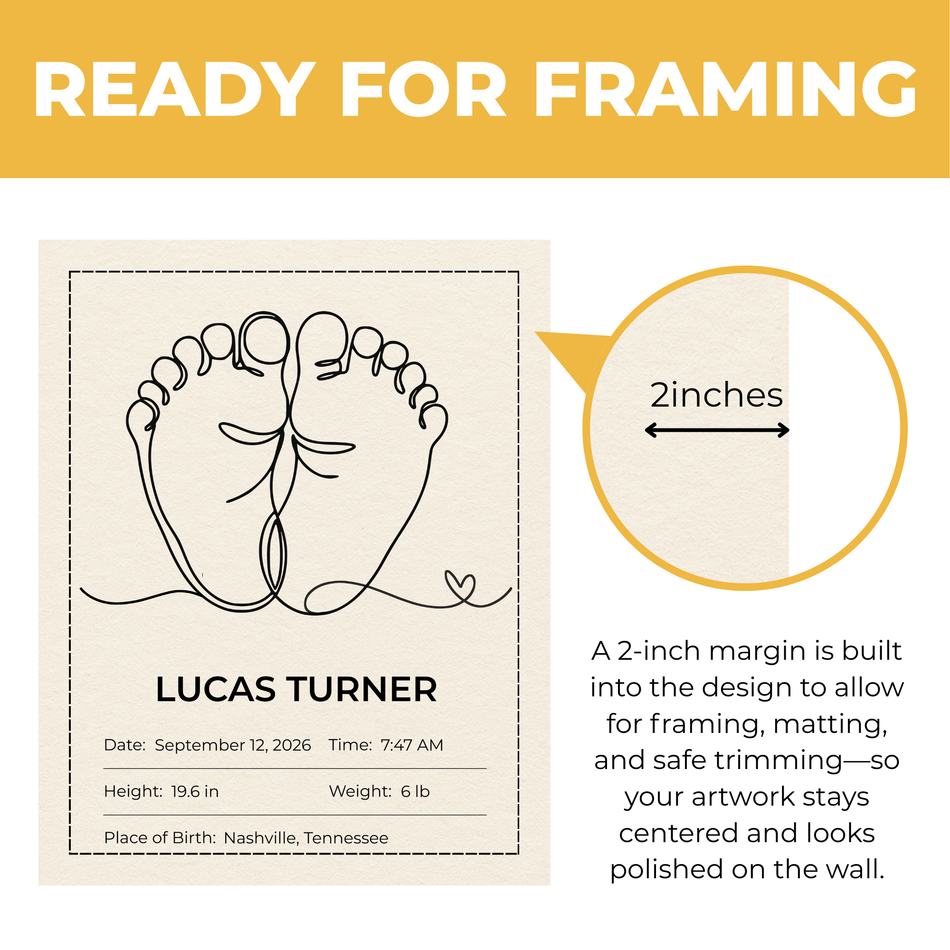 Personalized Baby Feet Print | Custom Newborn Birth Stats Nursery Wall Art
