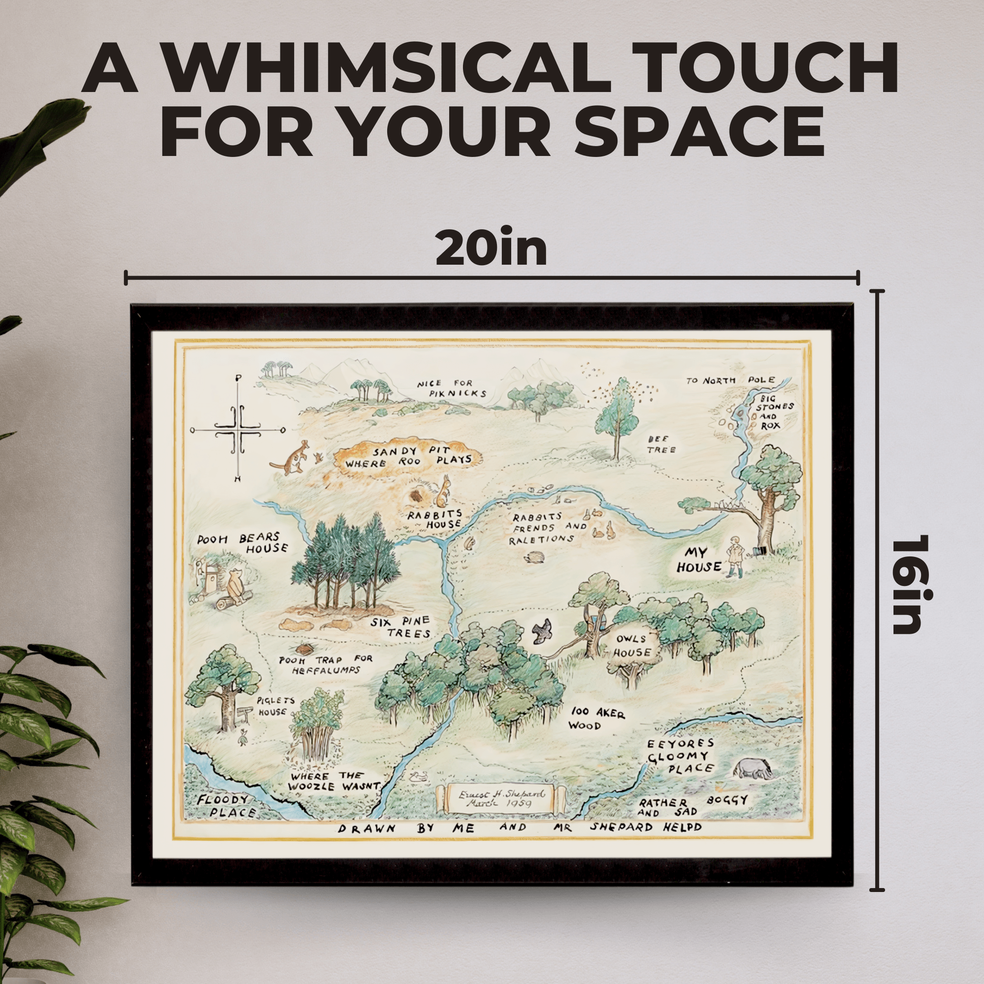 InkFlow Hundred Acre Woods Map Poster - Ideal Storybook Decor for Bedroom, Nursery, or Living Room - A Thoughtful Gift for Parents, Boys & Girls - 20x16 UNFRAMED Wall Art - Infinity Beyond Crafts