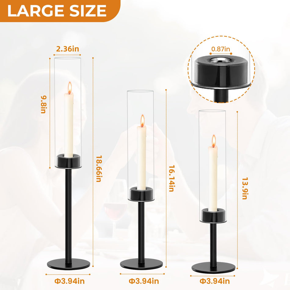 6-Piece Black Glass Hurricane Candle Holder Set