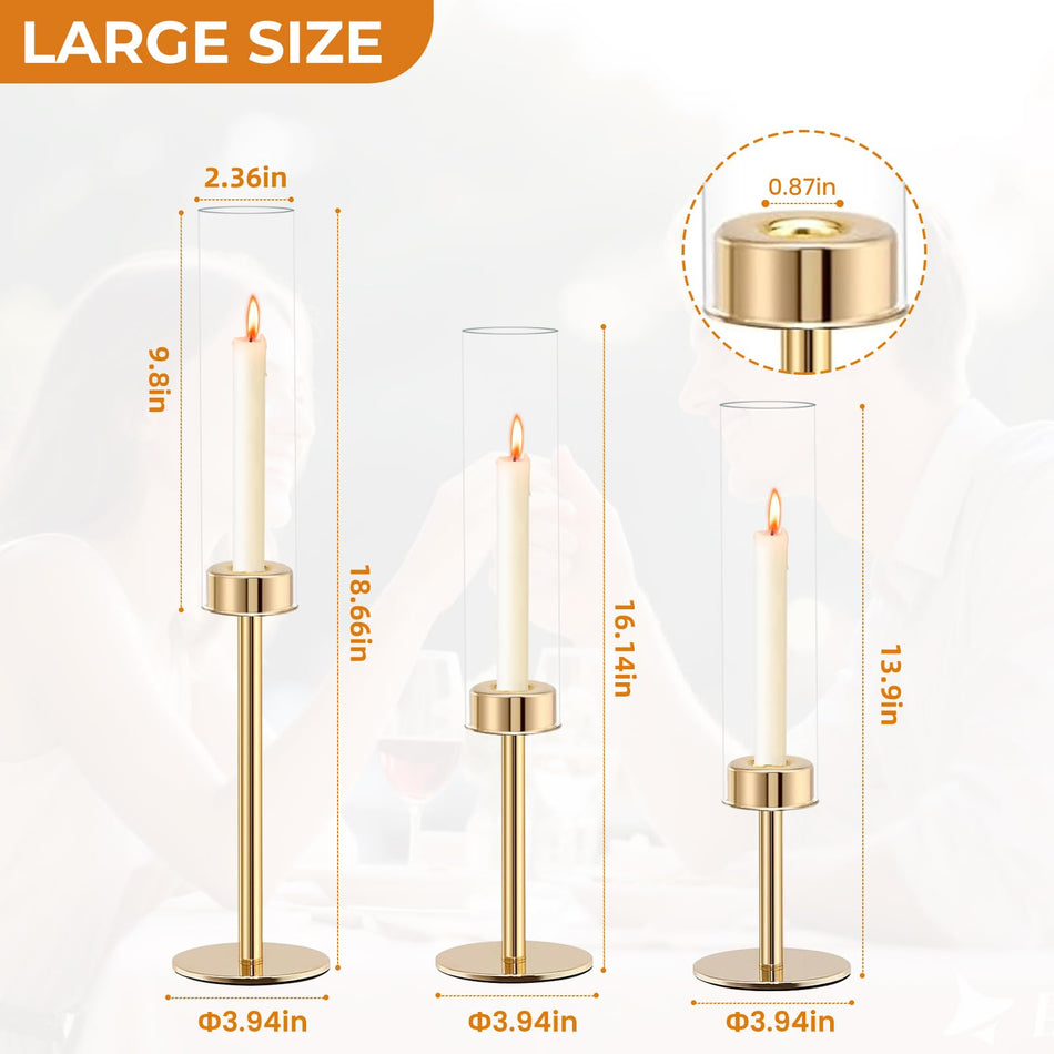 6-Piece Gold Glass Hurricane Candle Holder Set