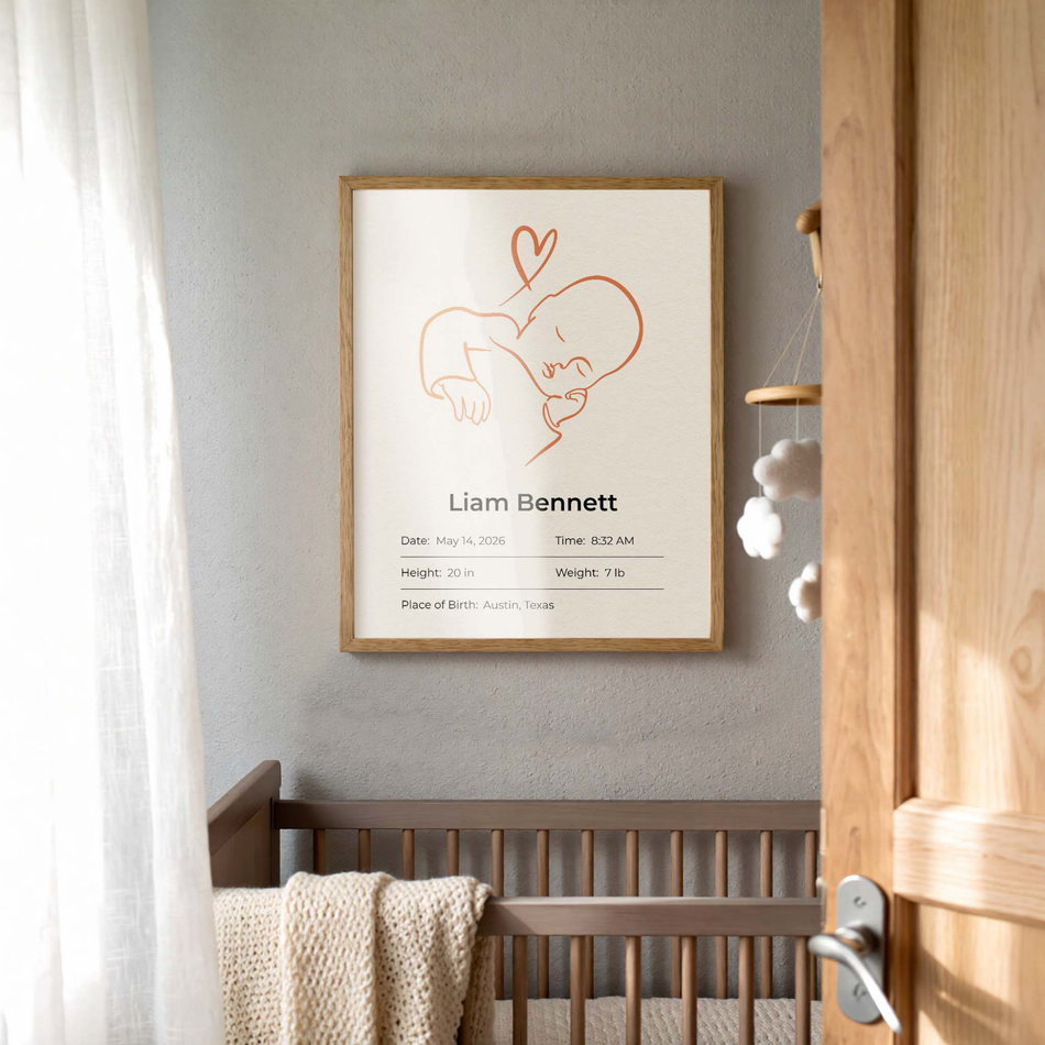 Personalized Sleeping Baby Print | Custom Newborn Birth Stats Nursery Wall Art