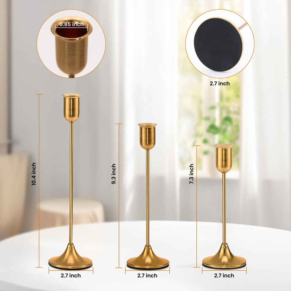3-Piece Gold Candlestick Holder Set