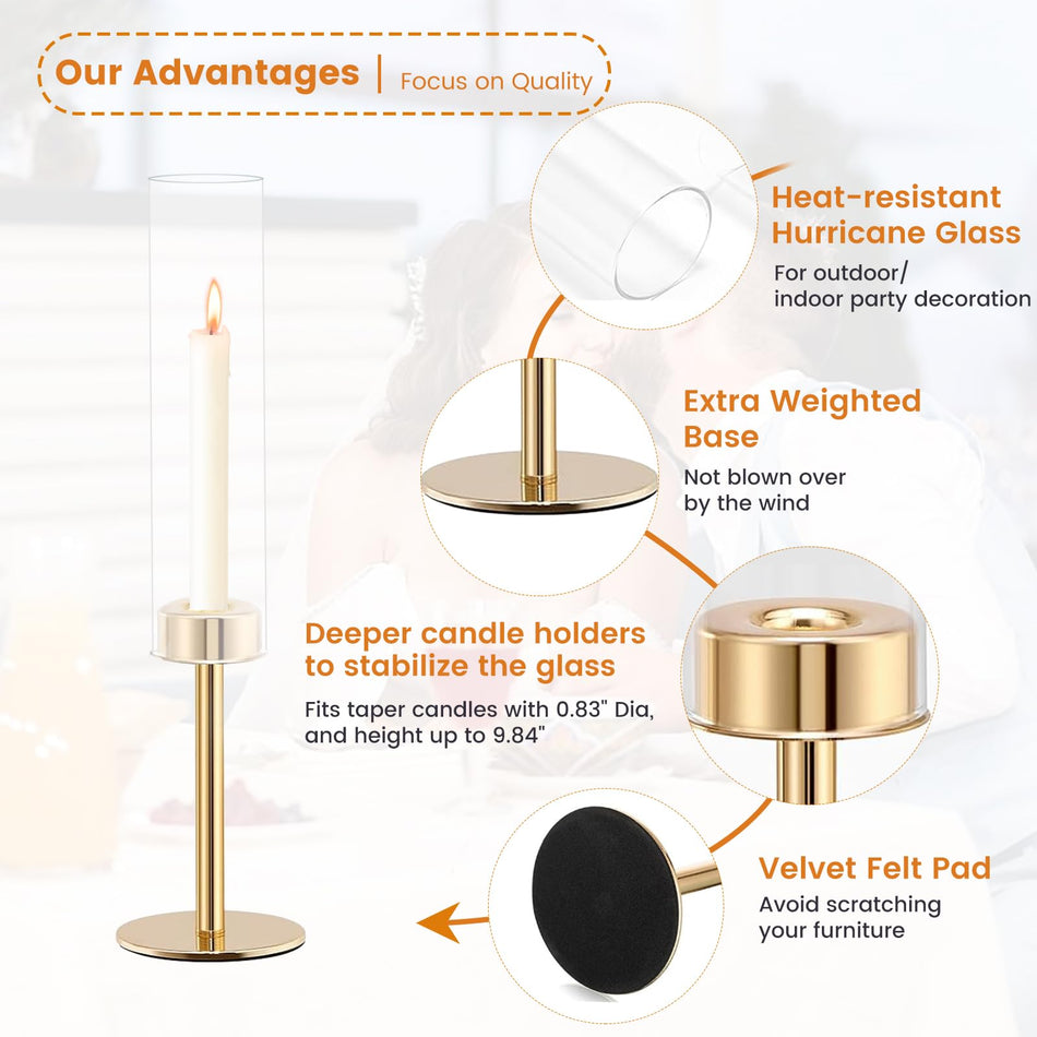 3-Piece Gold Glass Hurricane Candle Holder Set