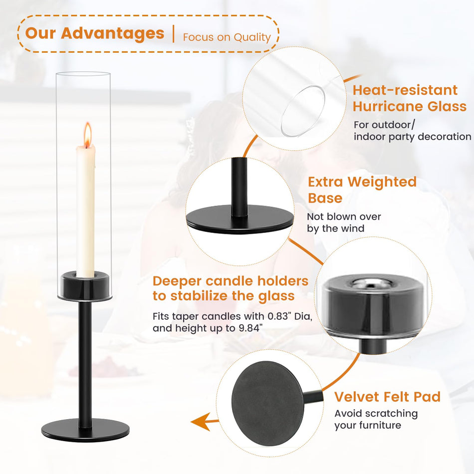 6-Piece Black Glass Hurricane Candle Holder Set
