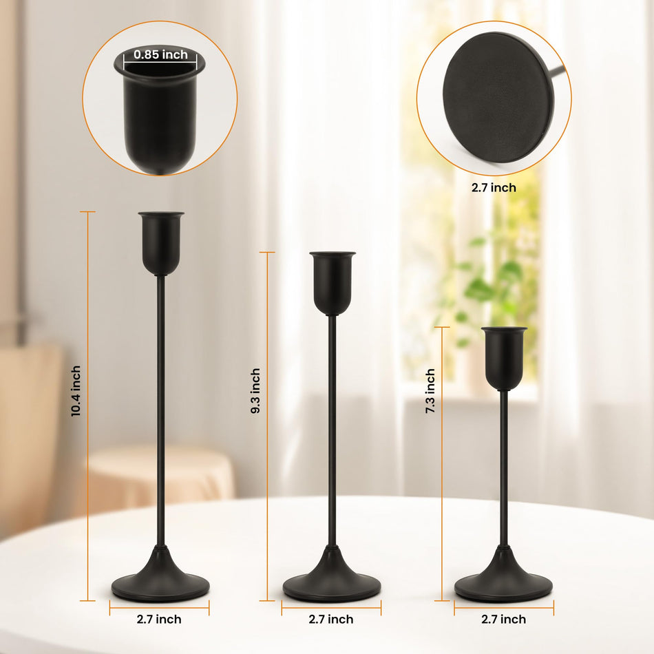 3-Piece Black Candlestick Holder Set