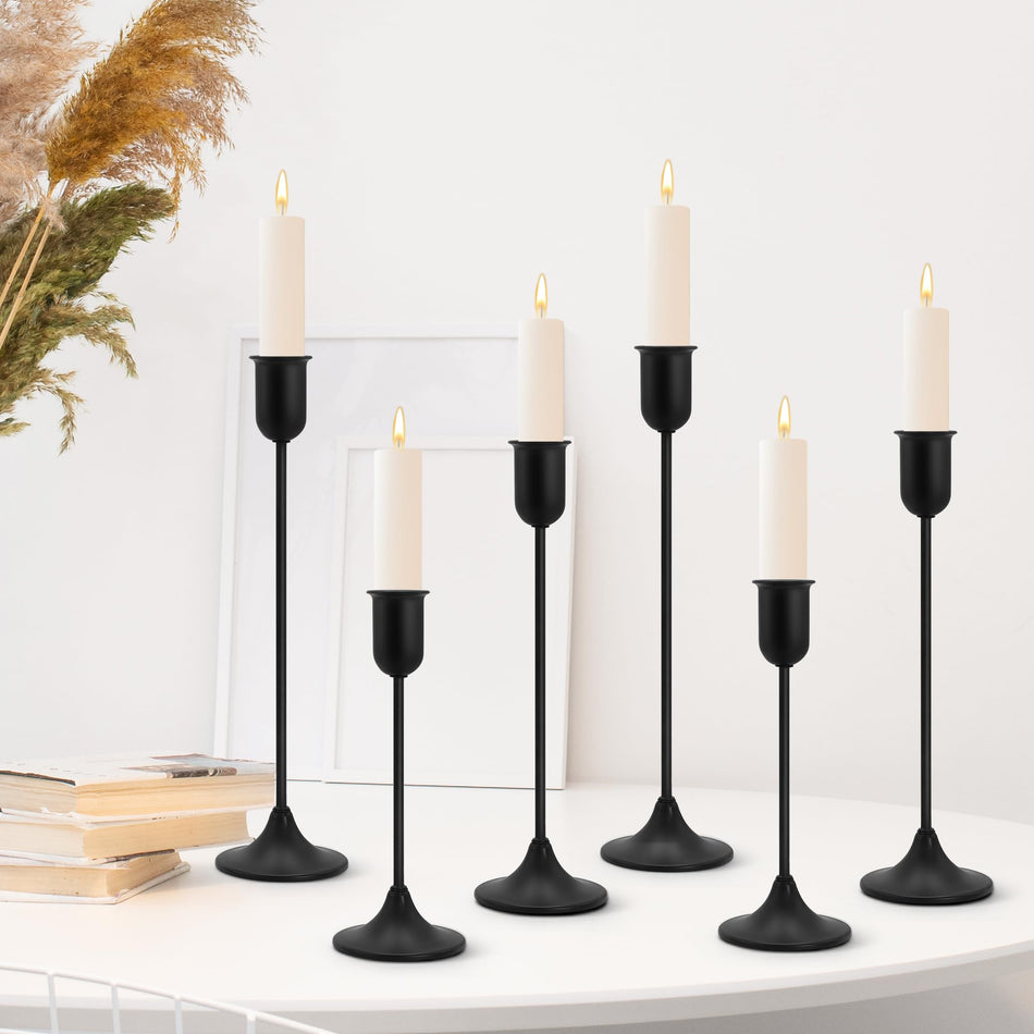 6-Piece Black Candlestick Holder Set