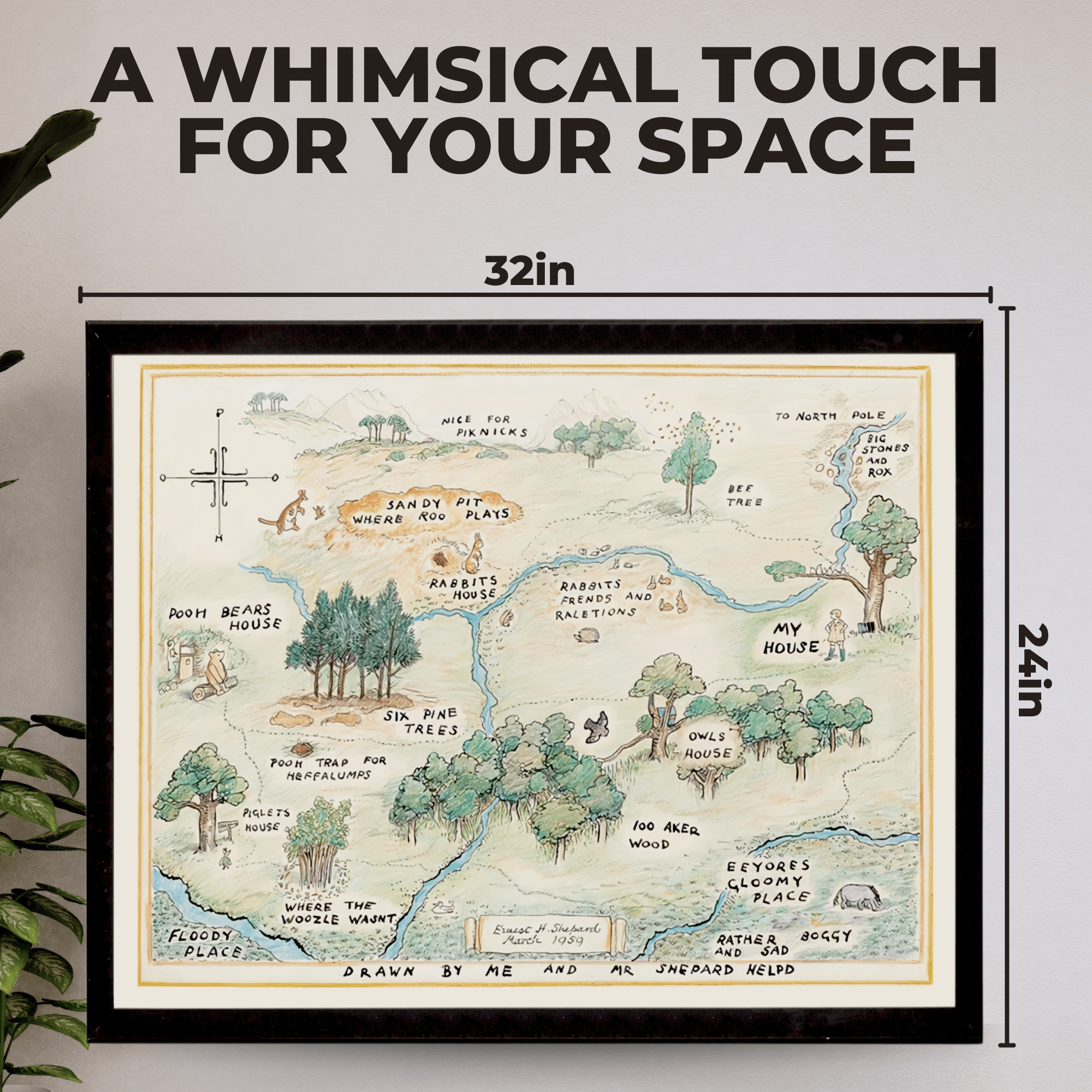InkFlow Hundred Acre Woods Map Poster - Ideal Storybook Decor for Bedroom, Nursery, or Living Room - A Thoughtful Gift for Parents, Boys & Girls - 20x16 UNFRAMED Wall Art - Infinity Beyond Crafts