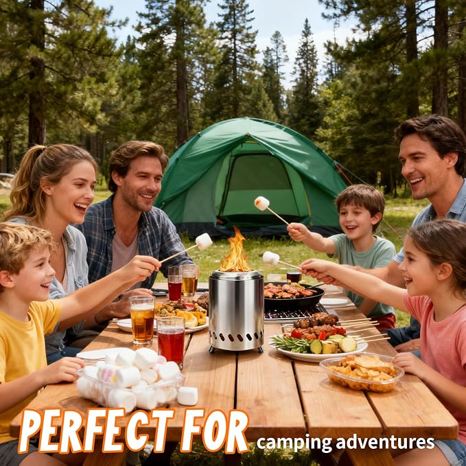 Wownic portable tabletop fire pit used for an outdoor camping gathering