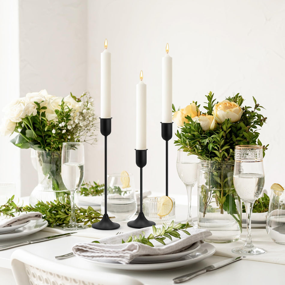 3-Piece Black Candlestick Holder Set