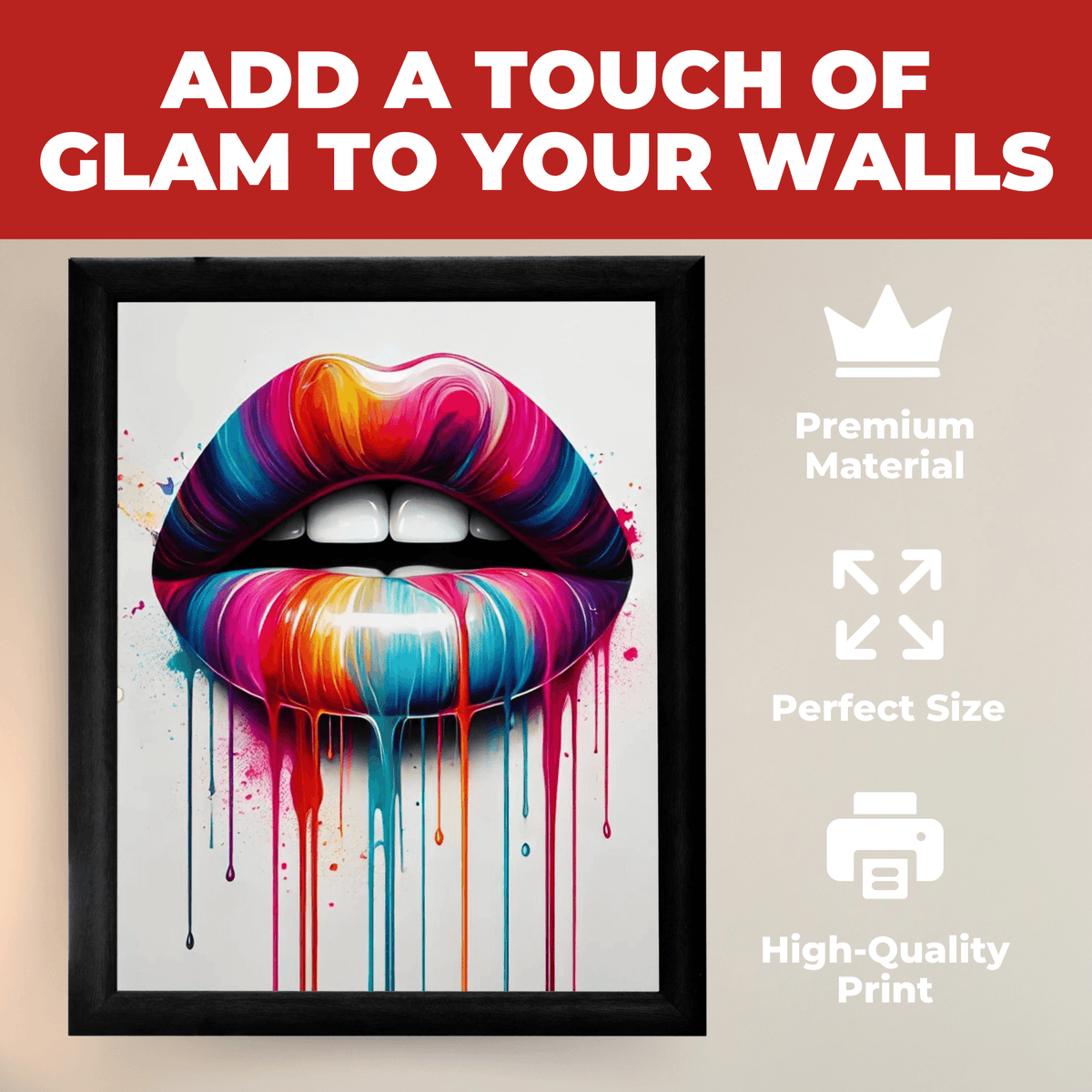 InkFlow Art Lip Poster - Woman's Lips Print - Color Drip Art - Abstract Art - Pop Art - Graffiti Art - Rainbow Art - Girly Art - Great Bedroom or Living Room Wall Decor - 8x10 UNFRAMED Wall Art - Infinity Beyond Crafts