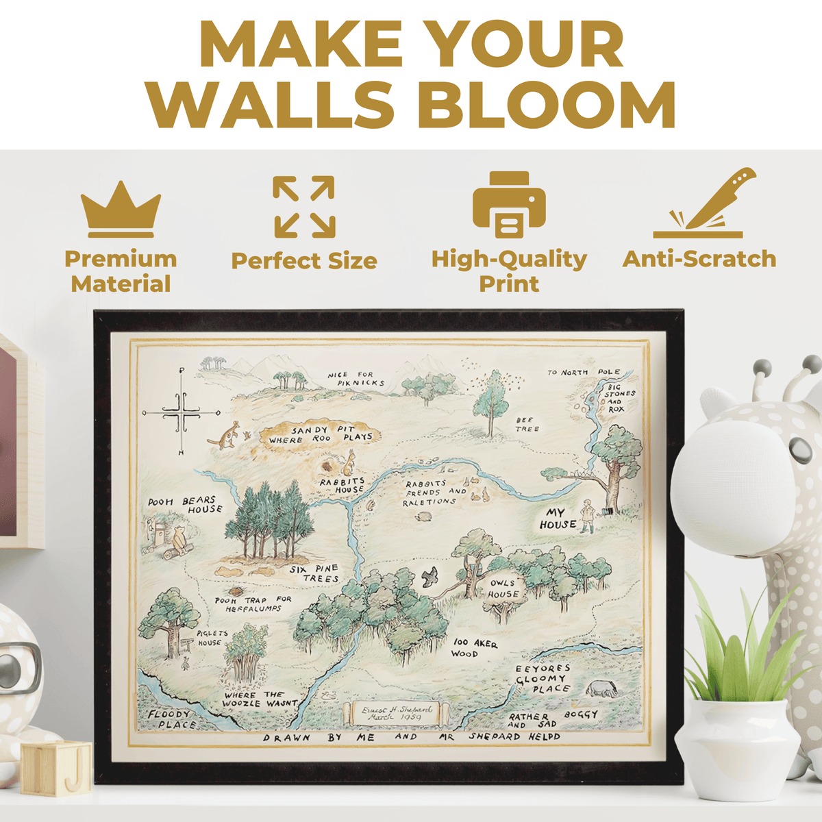 InkFlow Hundred Acre Woods Map Poster - Ideal Storybook Decor for Bedroom, Nursery, or Living Room - A Thoughtful Gift for Parents, Boys & Girls - 20x16 UNFRAMED Wall Art - Infinity Beyond Crafts