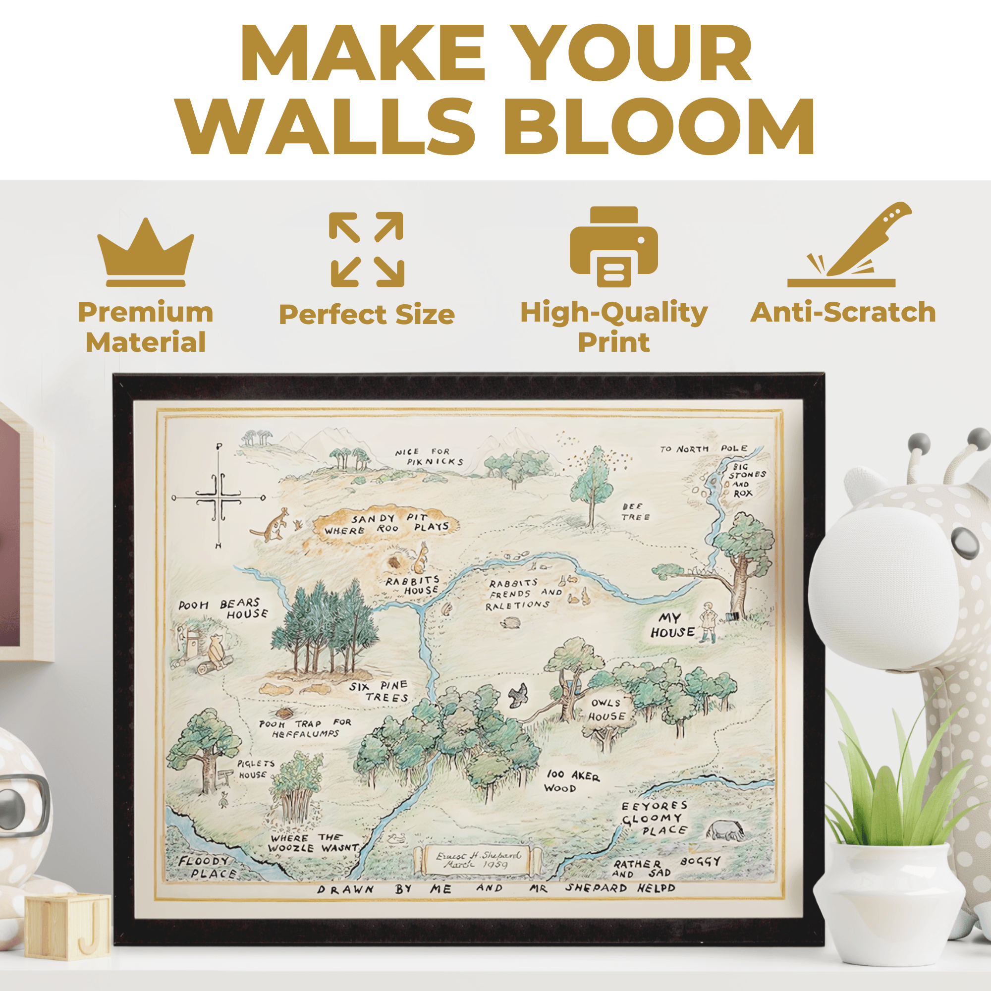 InkFlow Hundred Acre Woods Map Poster - Ideal Storybook Decor for Bedroom, Nursery, or Living Room - A Thoughtful Gift for Parents, Boys & Girls - 20x16 UNFRAMED Wall Art - Infinity Beyond Crafts