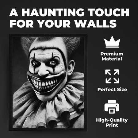 InkFlow Vintage Scary Clown Poster - Retro Circus Print - Halloween Art - Freak Show Art - Gift for Men & Women - Gothic Wall Decor for Bedroom, Living Room or Office - 8x10 UNFRAMED Wall Art - Infinity Beyond Crafts
