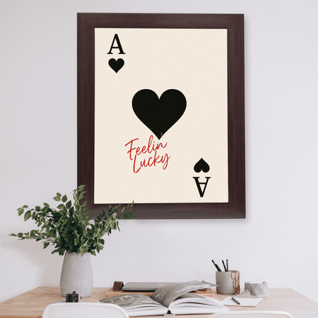 InkFlow Vintage 'Feeling Lucky' Heart Poker Wall Poster - Trendy Retro Poster for Room, Bedroom, Dorm, Hallway Decor - Classic Card Game Picture Print - 16x20 Unframed Wall Art - Infinity Beyond Crafts