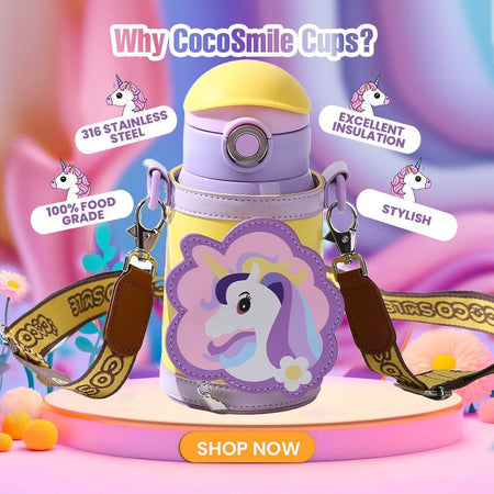 Unicorn Drinking Kids Insulated Water Bottle - Easy Open Button & Carrying Lanyard with Zipper Pouch - Stainless Steel Water Bottle for School Boys Girls.