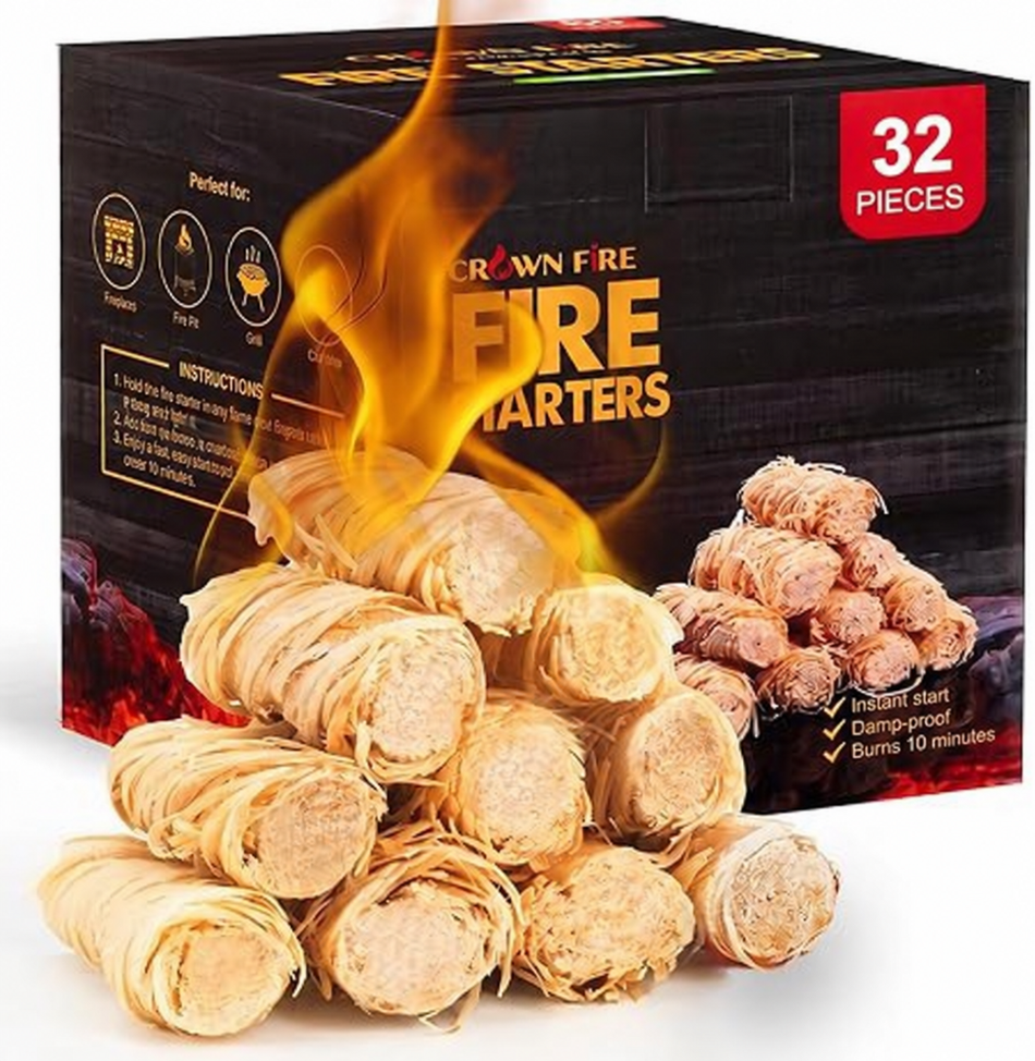 32-Piece Natural Fire Starters for Solo Stove Mesa, Fireplace, Wood Stove, Campfire, Fire Pit, BBQ, Chimney & Pizza Oven