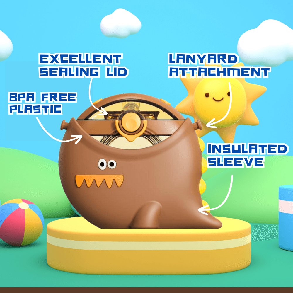 Dinosaur Round Bottle with Lanyard.