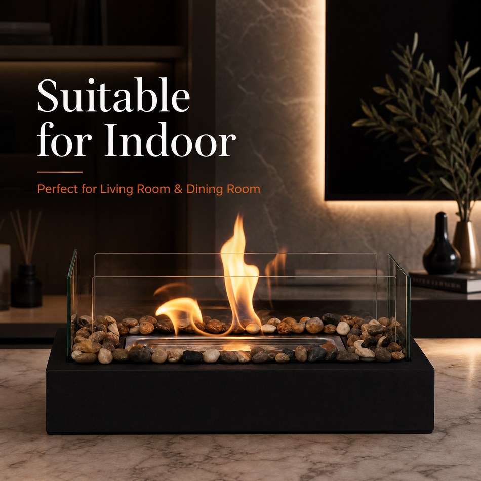 Lumina Tabletop Hearth | Glass & Stone Ambient Fire Pit