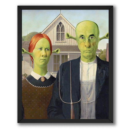 InkFlow American Gothic Style Shrek-Inspired Wall Art Poster for Home, Office, Bedroom, or Living Room Décor - Fun Pop Culture & Modern Art Piece - 8x10 Unframed Canvas Wall Art - Infinity Beyond Crafts