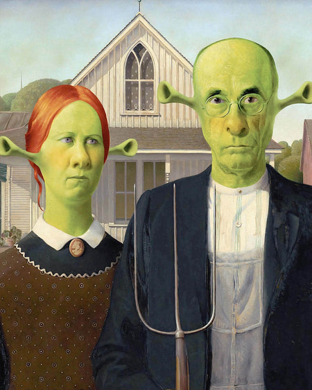 InkFlow American Gothic Style Shrek-Inspired Wall Art Poster for Home, Office, Bedroom, or Living Room Décor - Fun Pop Culture & Modern Art Piece - 8x10 Unframed Canvas Wall Art - Infinity Beyond Crafts