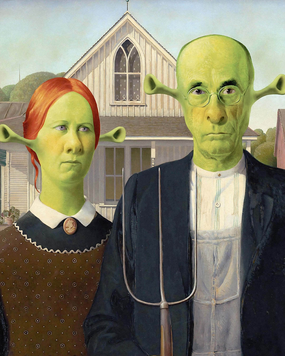 InkFlow American Gothic Style Shrek-Inspired Wall Art Poster for Home, Office, Bedroom, or Living Room Décor - Fun Pop Culture & Modern Art Piece - 8x10 Unframed Canvas Wall Art - Infinity Beyond Crafts