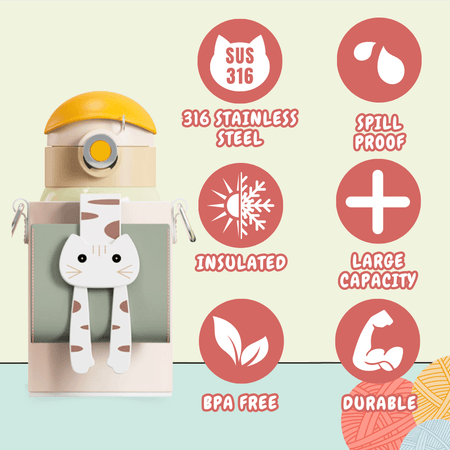 Lying Cat Thermos Cup  With Sleeve.