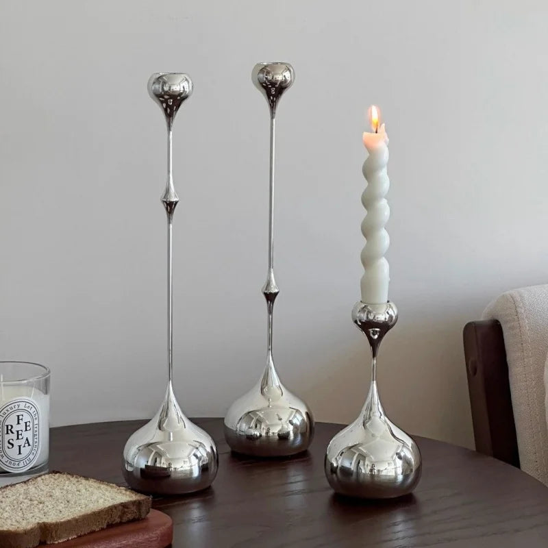 Silver Stainless Steel Taper Candle Holder for Elegant Table Décor