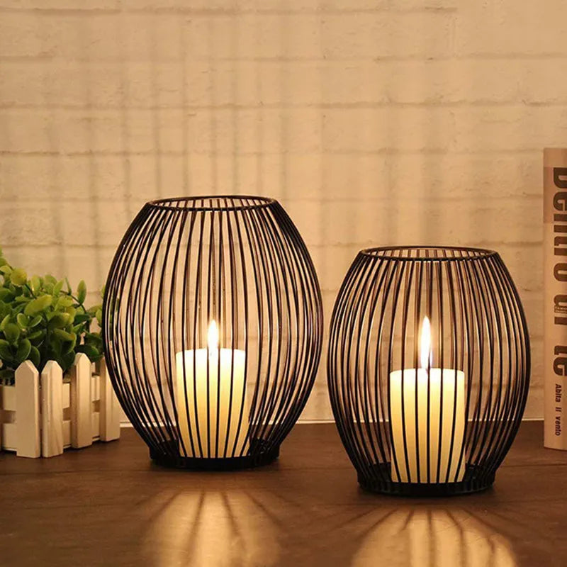Black Iron Lantern Candle Holder for Table Décor