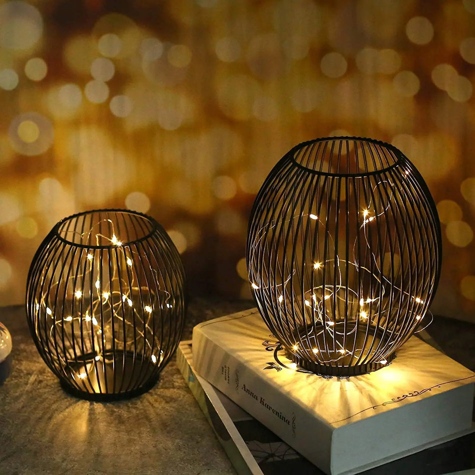 Black Iron Lantern Candle Holder for Table Décor