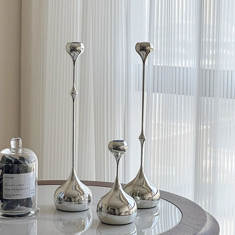Silver Stainless Steel Taper Candle Holder for Elegant Table Décor