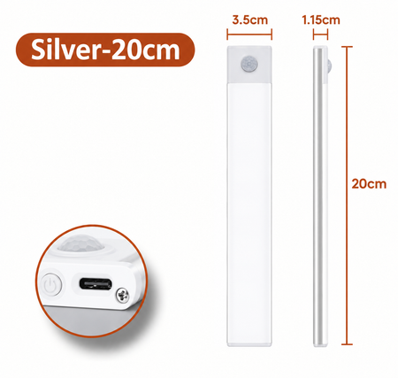 A silver LED light strip shown on a white background with dimension labels: 3.5 cm width, 1.