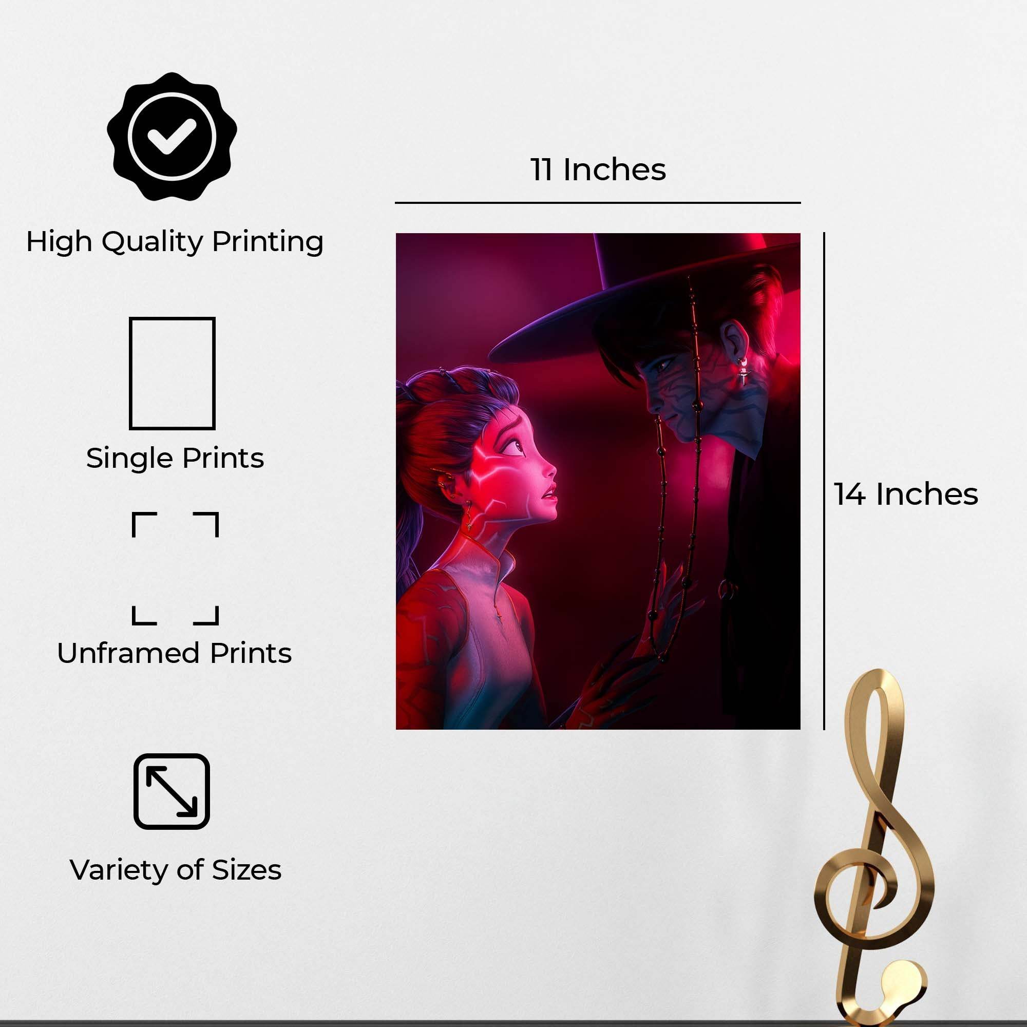 InkFlow Demon Hunters Poster - Vintage-Inspired Wall Art for Music and Fantasy Fans, Retro Korean-Inspired Print for Bedroom or Office, Anime Style Decor - 11x14 Unframed Canvas Wall Art - Infinity Beyond Crafts